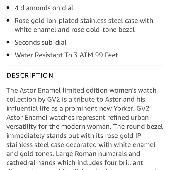 Gevil women’s Bari diamon quartz rose gold watch